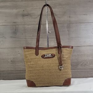 Brighton Brown and Tan Straw Leather Tote Bag